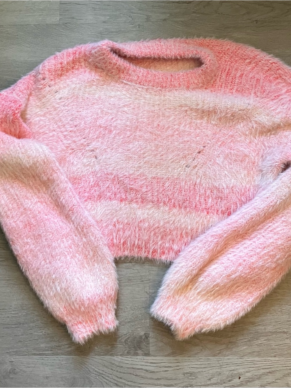 wild fable Fuzzy Pink & Cream Striped Crewneck Sweater - Picture 2 of 4